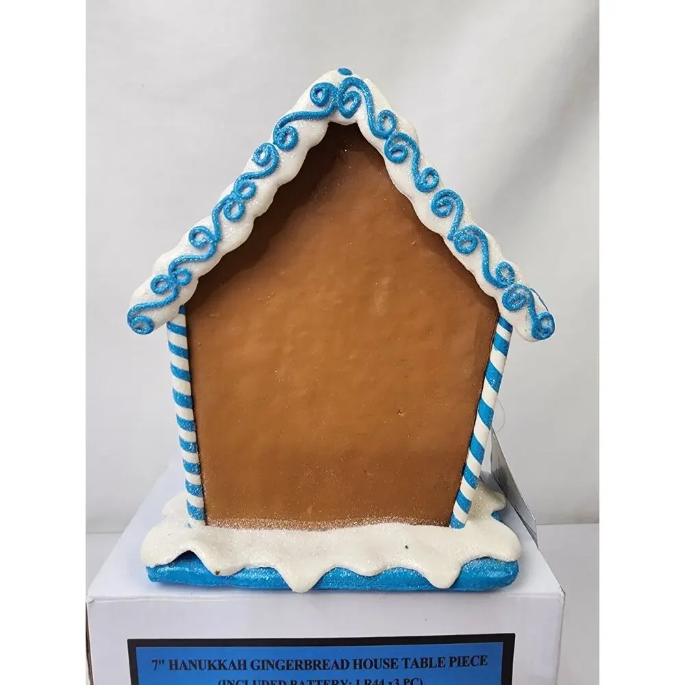 Kurt Adler LED Lit Hanukkah Gingerbread House Christmas Tablepiece Blue 7